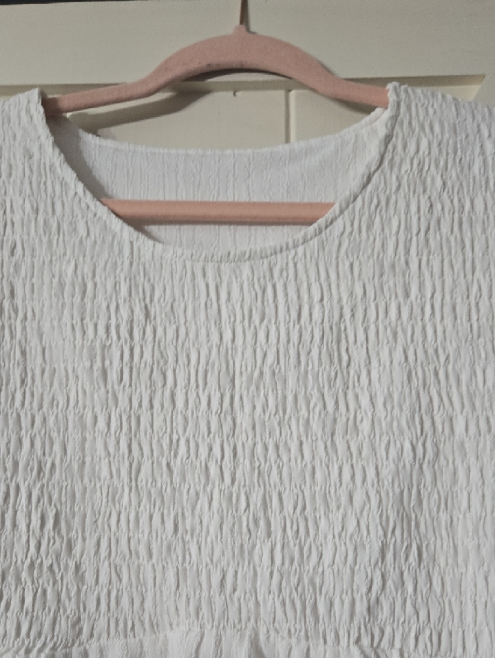 White Smocked Puff-Sleeve Peplum Top - Picture 5 of 6